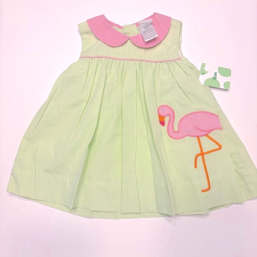 PETIT AMI ZU OUTFIT DRESS & BLOOMERS
SIZE 6 MONTHS GREEN GINGHAM W/ COLLAR